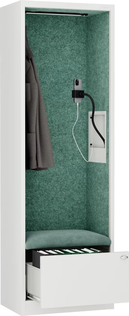 Kabina akustyczna z siedziskiem Sally MentalBox, 60 x 40 x 185 cm, biały/zielony