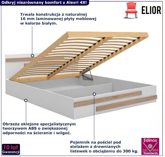 Białe łóżko ze stelażem i materacem 140x200 cm - Alevri 4X