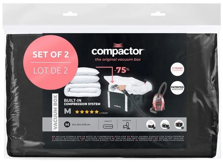 Tekstylne pojemniki do przechowywania ubrań zestaw 2 szt. próżniowe/usztywniane 42x25x25 cm Black Edition – Compactor
