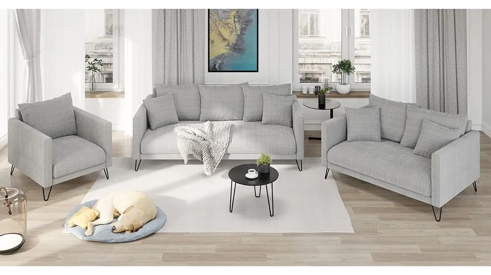 Jasnoszara sofa z tkaniny szenilowej 200 cm Freya – Ropez