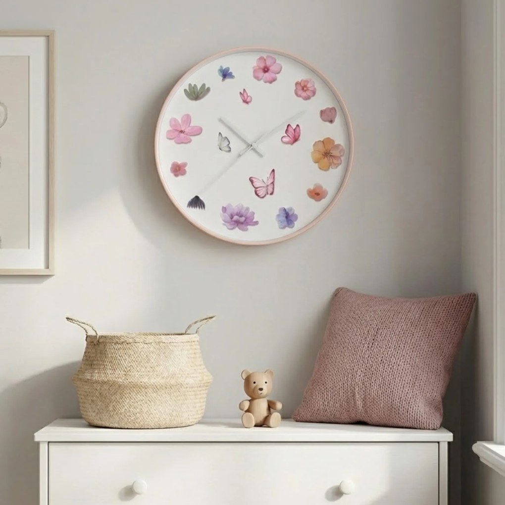 Zegar ścienny z motywem kwiatów, Ø 30 cm