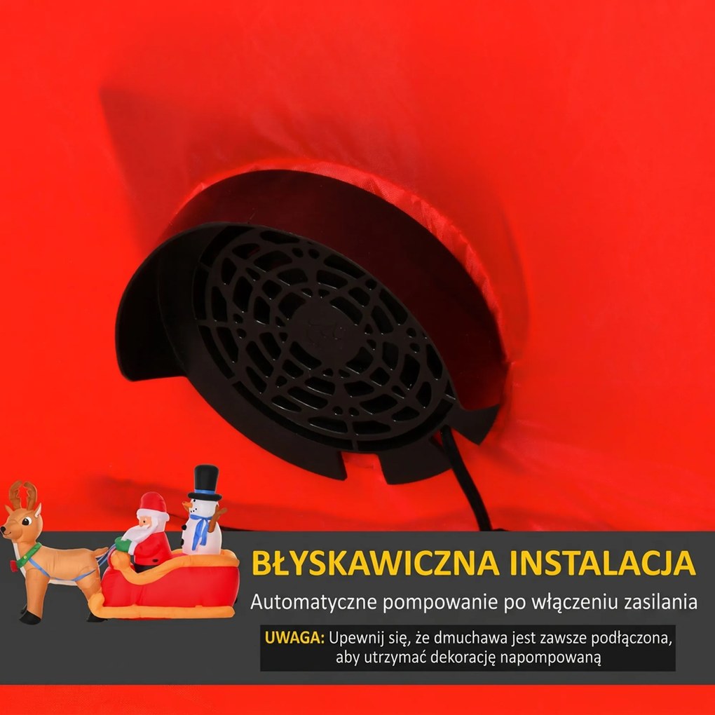 HOMCOM nadmuchiwana dekoracja świąteczna z saniami i bałwanem, oświetlenie LED, odporna na warunki pogodowe, poliester 200 x 80 x 128 cm | Aosom PL