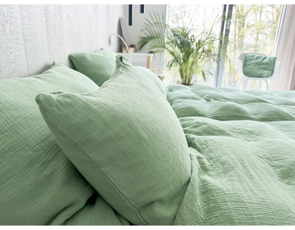 Zielona pościel jednoosobowa muślinowa 140x200 cm Plain Muslin – Butter Kings