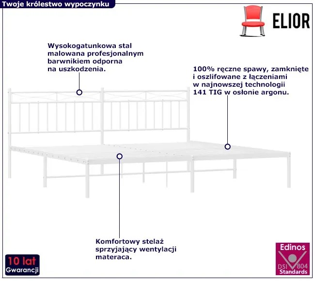 Białe metalowe łóżko małżeńskie 200x200 cm - Tolimea