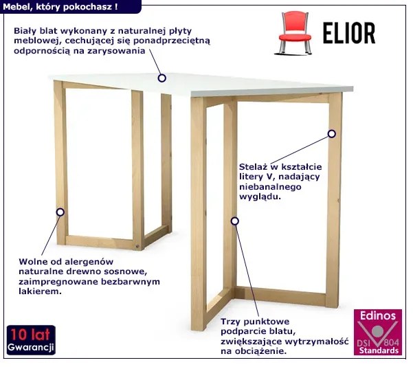 Białe biurko do pokoju dziecięcego 140x60 - Vios 4X