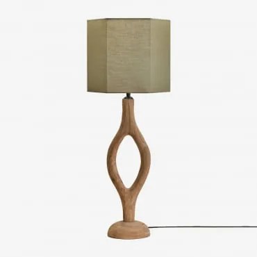Lampa Stołowa Z Drewna Mango Gracia Drewno Mango & Sage Green Ø30 Cm Tenerife - Sklum