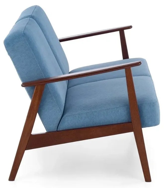Sofa MILANO 2S niebieska/orzech dwuosobowa HALMAR