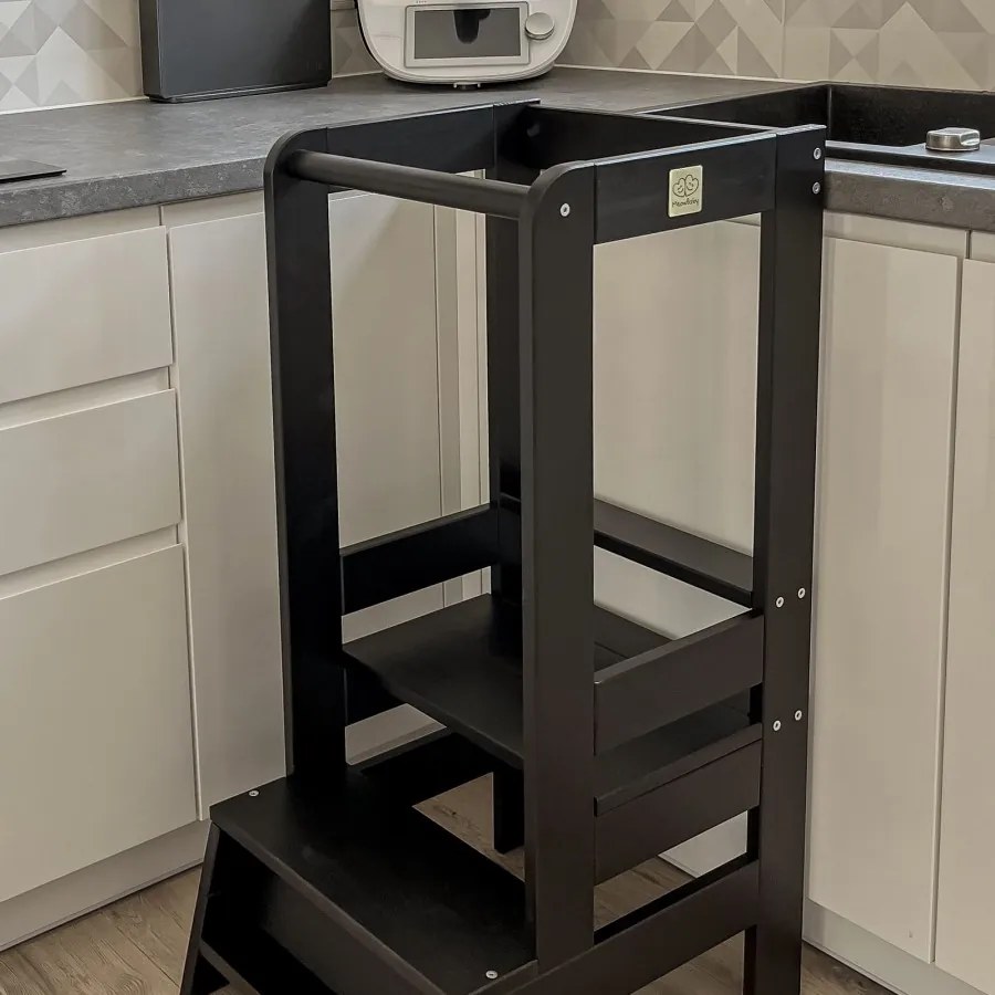 Kitchen helper drewniany pomocnik kuchenny dla dziecka, czarny - meowbaby®