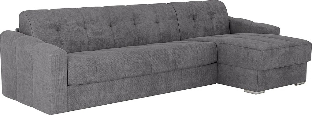 Kanapa narożna rozkładana typu express z szarej teksturowanej tkaniny - Powierzchnia spania 140 cm - Materac 22 cm z pamięcią kształtu - DARIELO