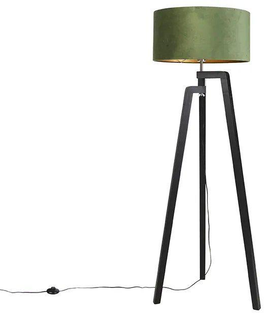Lampa podłogowa trójnóg czarna z zielonym kloszem i złotem 50 cm - PurosWiejski/ Rustykalny / Vintage Oswietlenie wewnetrzne