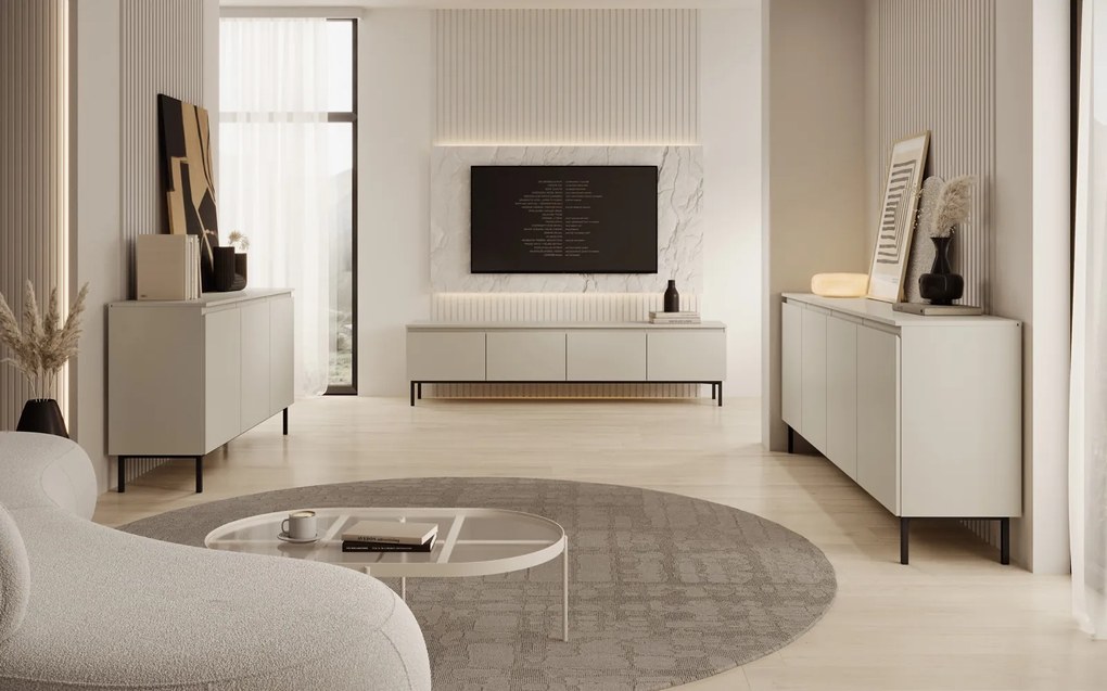 Kaszmirowa komoda do salonu Silk 4-drzwiowa, szer. 200 cm