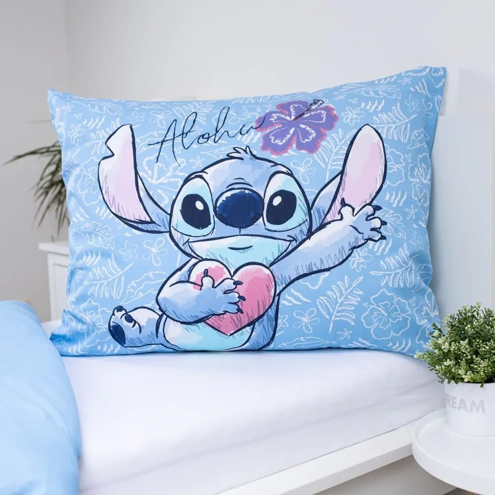 Niebieska bawełniana pościel dziecięca jednoosobowa 140x200 cm Lilo and Stitch "Wave" – Jerry Fabrics