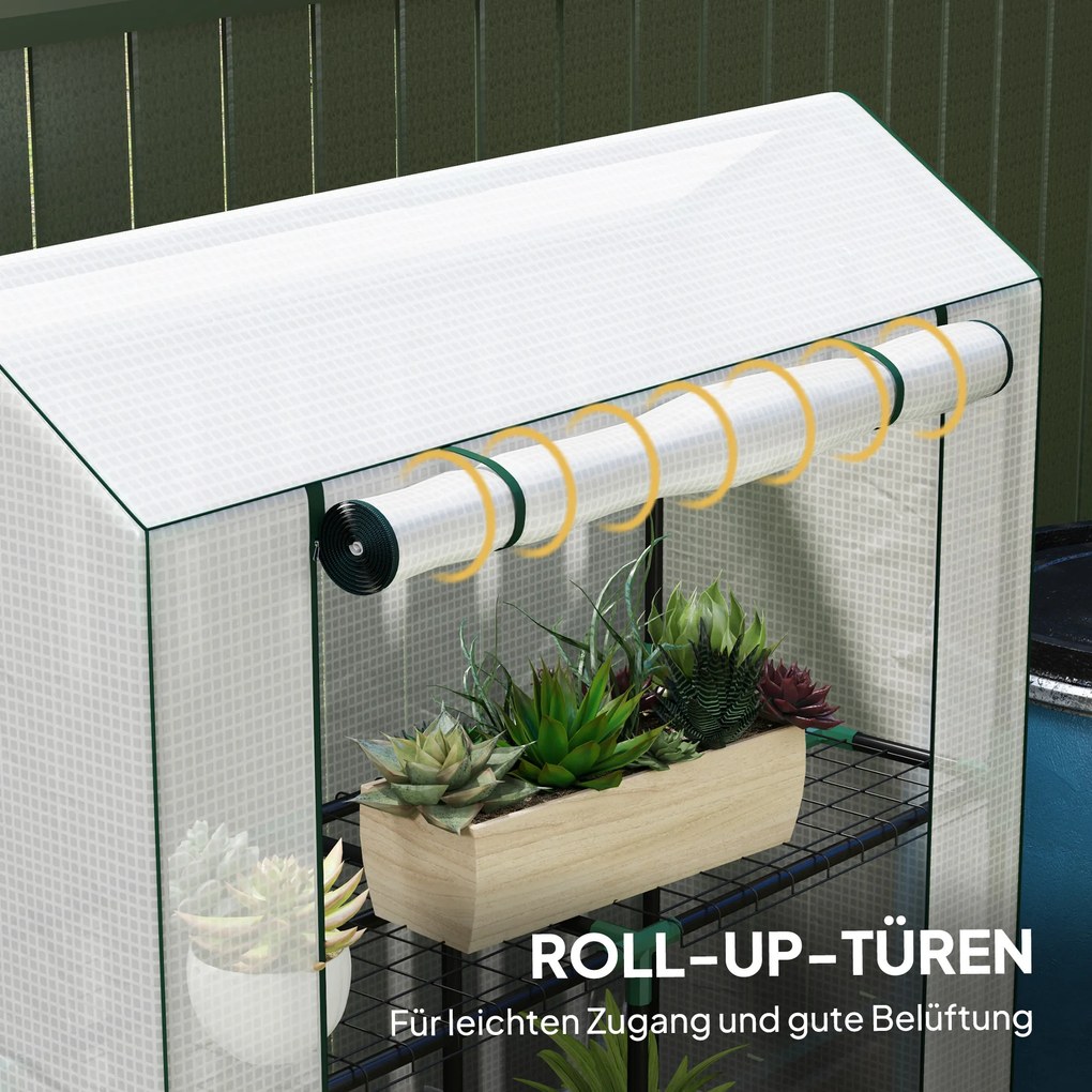 Outsunny Szklarnia z 3-poziomowymi półkami, osłona z tworzywa UV, rozwijane drzwi, 100 x 40 x 150 cm, Biały