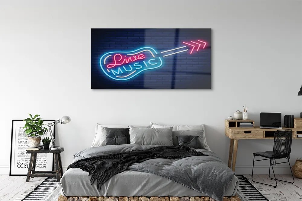 Obraz na szkle Gitara neony napis