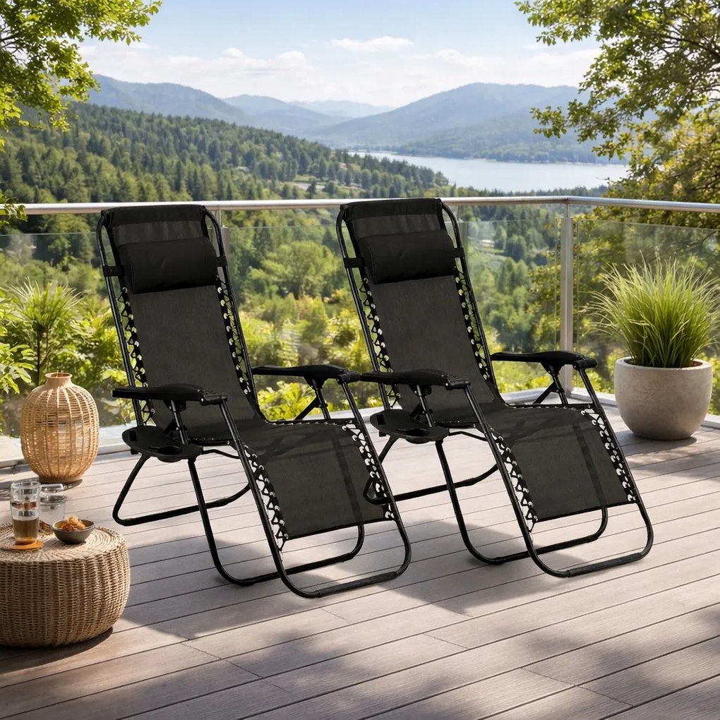 Zestaw 2 składanych leżaków ogrodowych Malibu TDC2502, kolor czarny