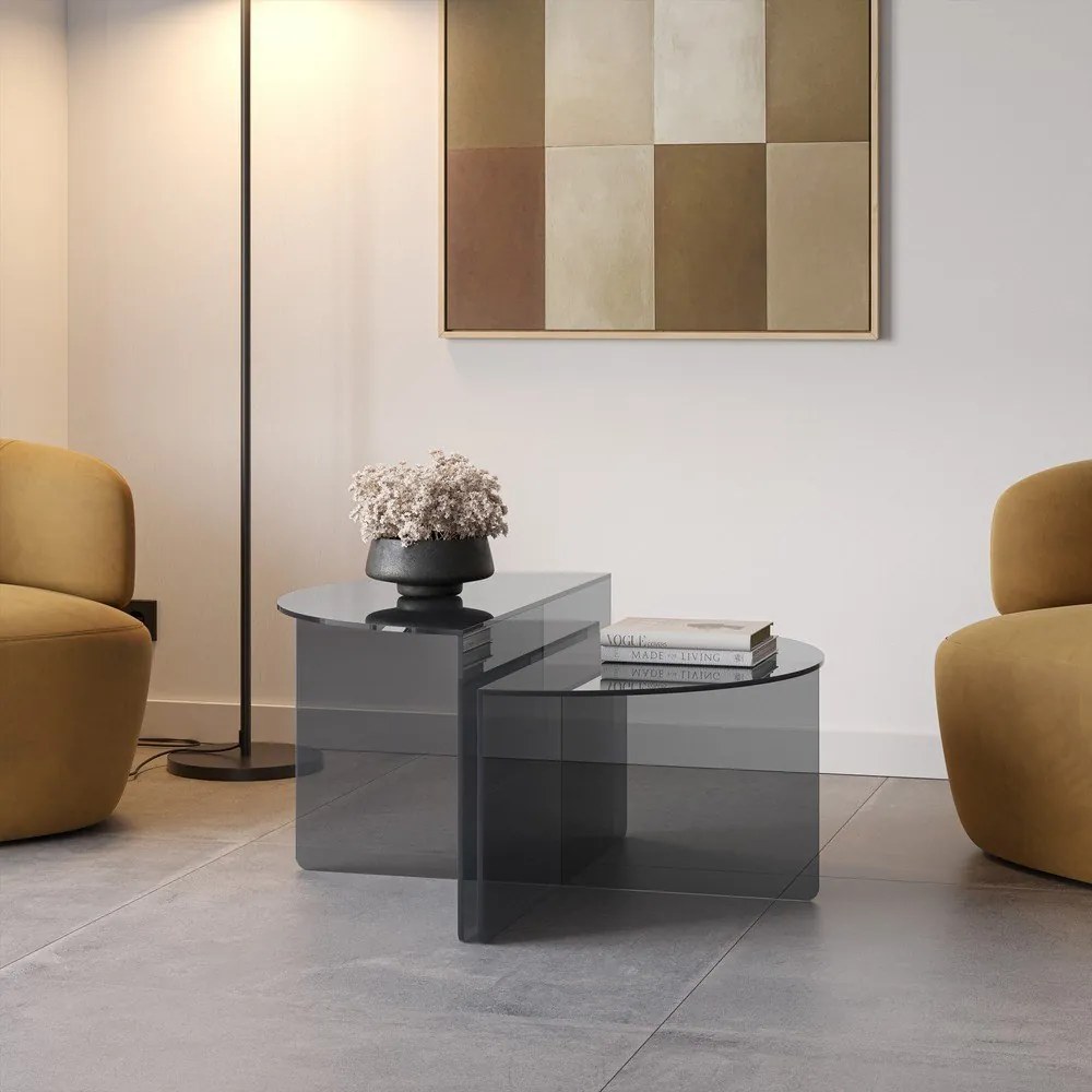 Szare szklane okrągłe stoliki zestaw 2 szt. ø 80 cm Velta – MOME