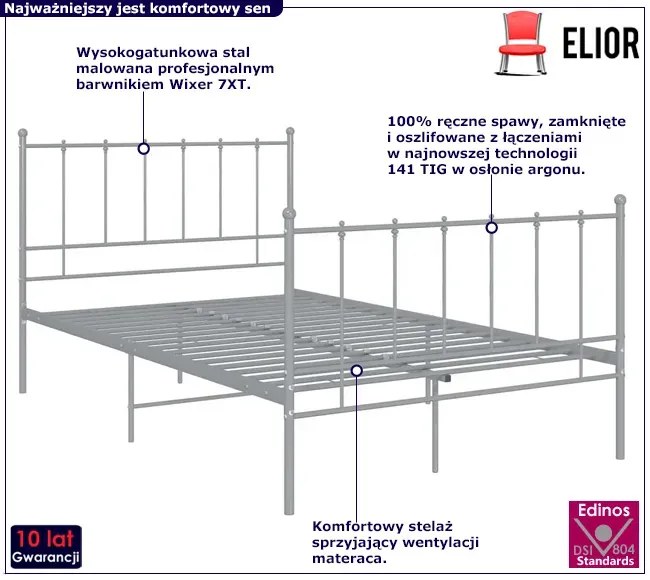 Szare metalowe łóżko industrialne120x200 cm - Laxi