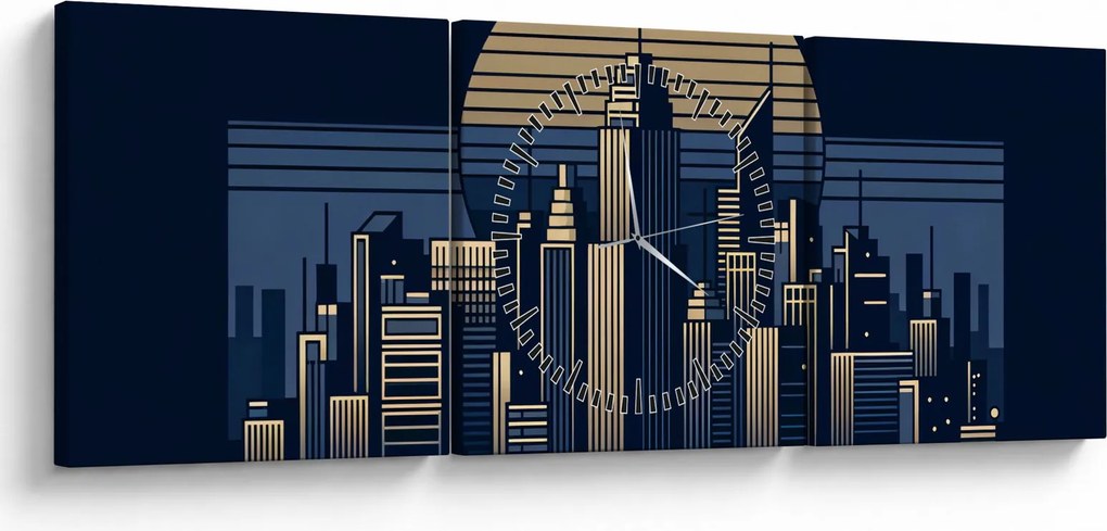 Obraz – Geometryczne miasto (z zegarem) (90x30 cm)