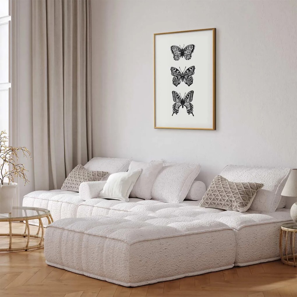 Plakat Trzy motyle 21x30 cm z ramą złotą bez marginesu ARTGEIST B