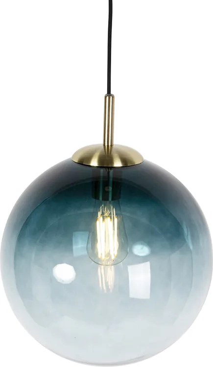 Lampa wisząca w stylu art deco mosiądz z oceanicznym niebieskim szkłem 33 cm - Pallon