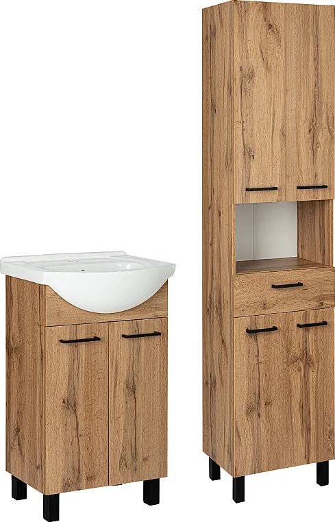 Zestaw Łazienkowy Szafka z Umywalką 50cm Słupek 50cm  Dąb Wotan Lupo Wotan