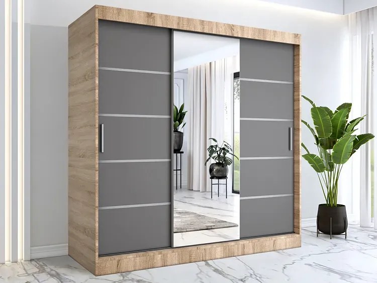 Szafa przesuwna 200 cm dąb sonoma + antracyt - Marmos 6X