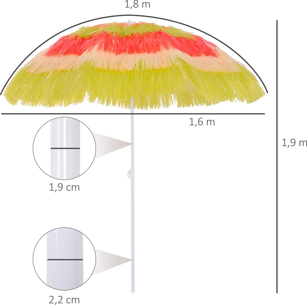 Outsunny Parasol Hawajski Plażowy Imprezowy Ogrodowy Ø160cm Kolorowy 4 Modele | Aosom PL