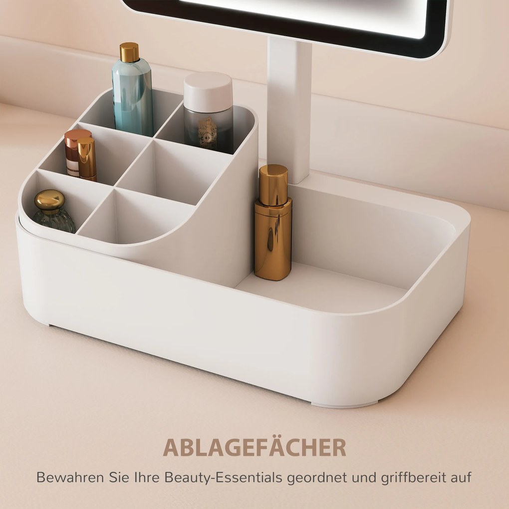 HOMCOM Lustro do makijażu z oświetleniem ładowalne 180° obracalne LED lustro kosmetyczne z 2 trybami oświetlenia, biały