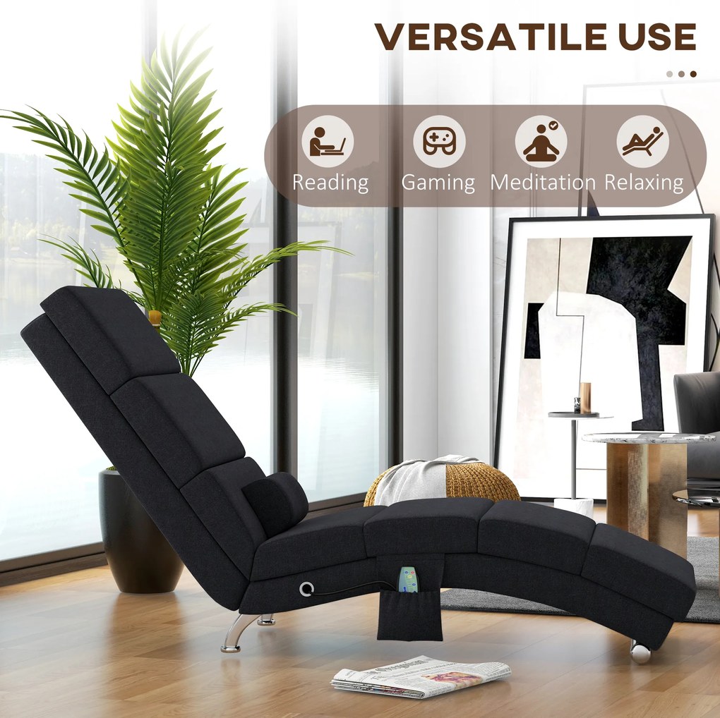 HOMCOM Fotel masujący, relaksacyjny, z funkcją leżenia i 8 punktami wibracyjnymi, 5 trybami, 56 x 168 x 84 cm, Czarny