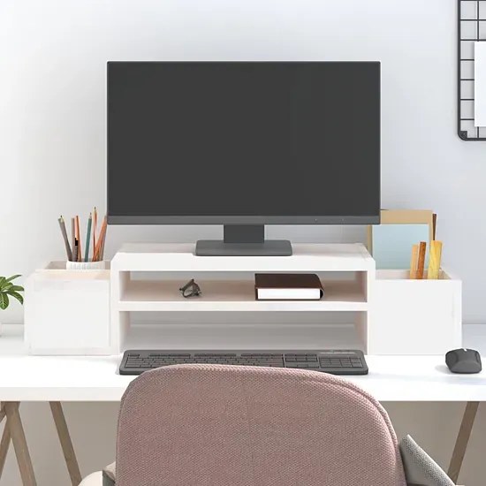 Biała podstawka pod monitor z półką - Mauricis