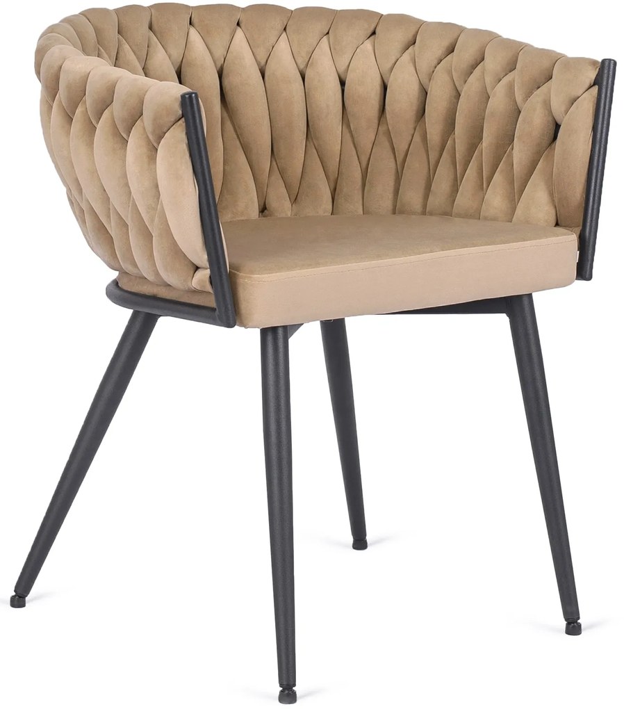 Krzesło Tapicerowane Plecione do Salonu EMPOLI Beżowe Welurowe Nowoczesne Loft