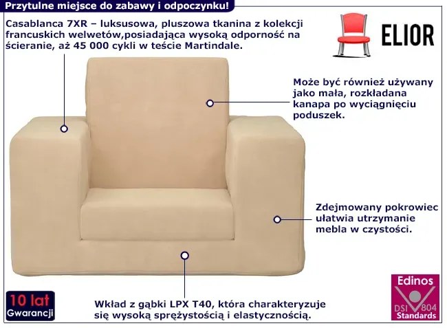 Kremowy fotel dziecięcy z pluszowym pokrowcem - Hring 3X