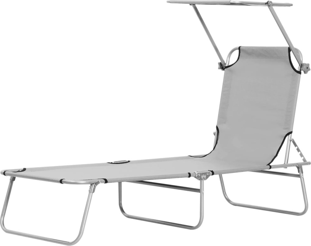 Outsunny Leżak ogrodowy składany z daszkiem przeciwsłonecznym na plażę wellness szary 187x58x36 cm | Aosom PL