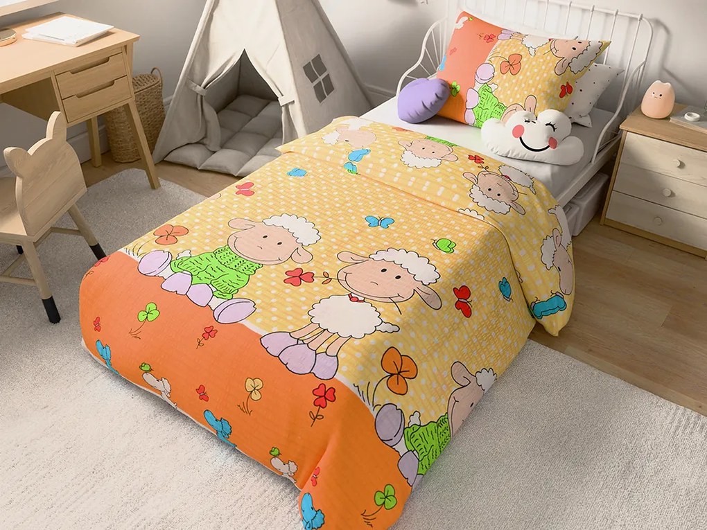 PrzytulneMieszkanie.pl PrzytulneMieszkanie.pl Pościel z kory do łóżeczka OWCZKI żółte Rozmiar pościeli: 45 x 65 cm | 90 x 135 cm