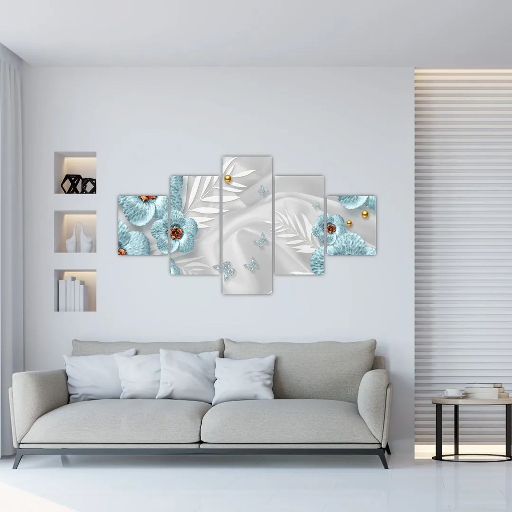 Obraz - 3D niebieskie kwiaty (125x70 cm)