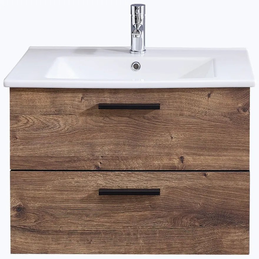 Brązowa szafka pod umywalkę bez baterii w dekorze dębu 71x51 cm Set 374 – Pelipal