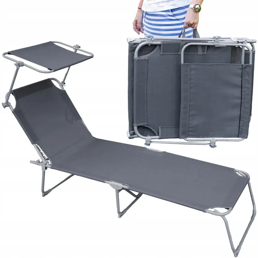 Leżak z regulowanym oparciem i daszkiem szary B6-B61
