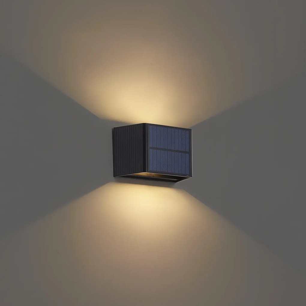 Zewnętrzna lampa ścienna czarna zintegrowana LED 2-punktowa IP65 Solarna - Christof