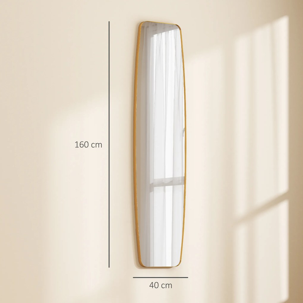 HOMCOM Lustro ścienne, lustro z ramą metalową, dekoracyjne wiszące lustro do przedpokoju, 160 x 40 x 3 cm, złote | Aosom PL