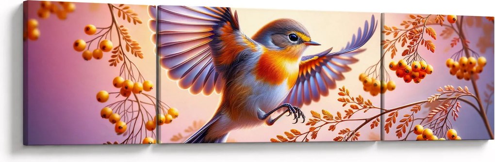 Obraz - Ptak z jarzębiną (170x50 cm)