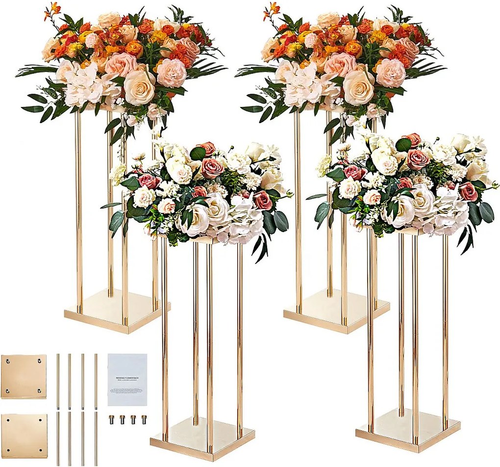 Kolumnowy stojak na kwiaty ślubne SucceBuy, 4 sztuki, cylindryczny metalowy wyświetlacz, 80 cm, dekoracja ślubna