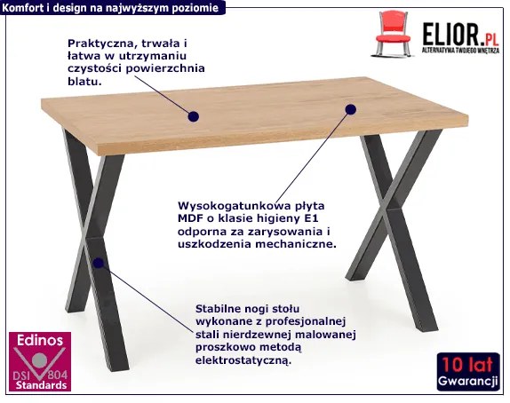 Industrialny stół salonowy Lopez 3X 140 - dąb