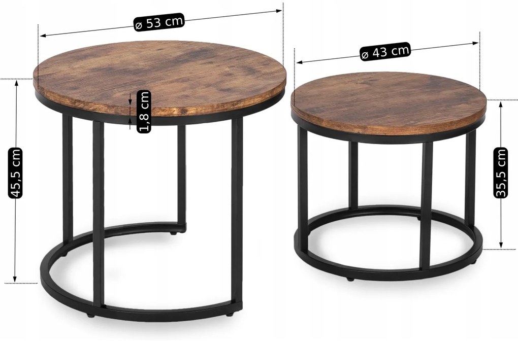 Zestaw Stolików Kawowych FIGO 43 cm/53 cm Dąb Rustykalny