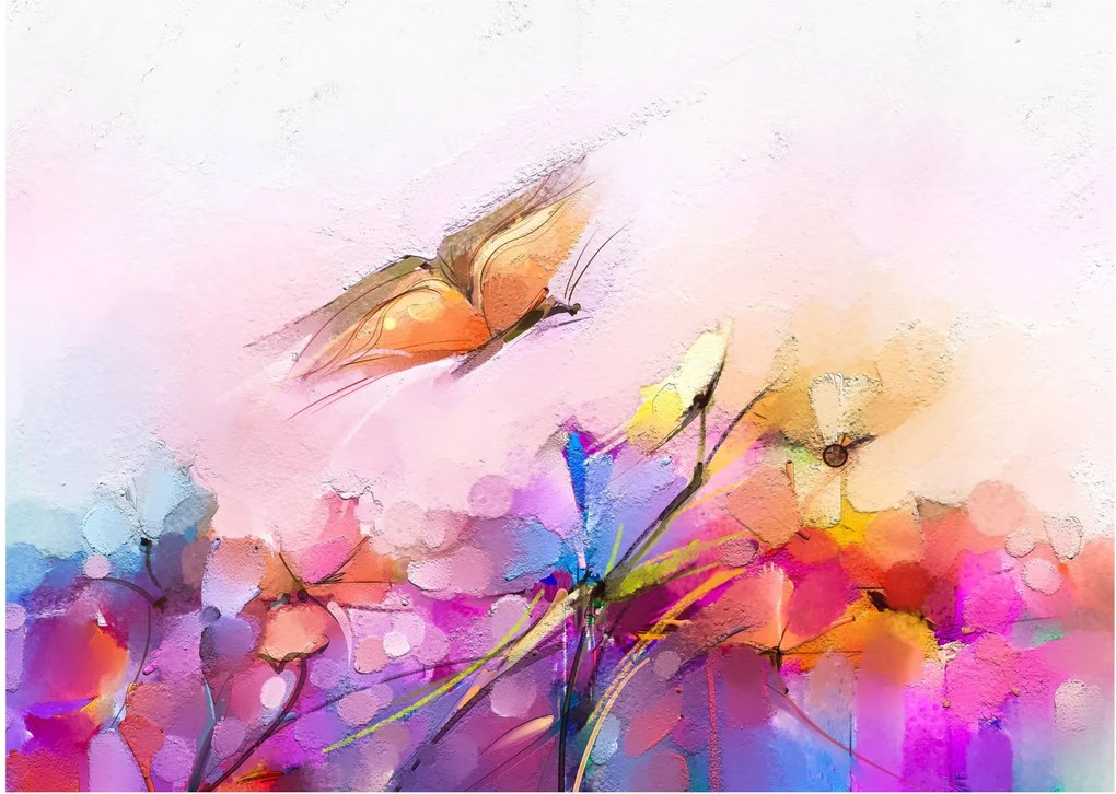 Obraz na szkle - Motyl nad kwiatem, abstrakcja (70x50 cm)