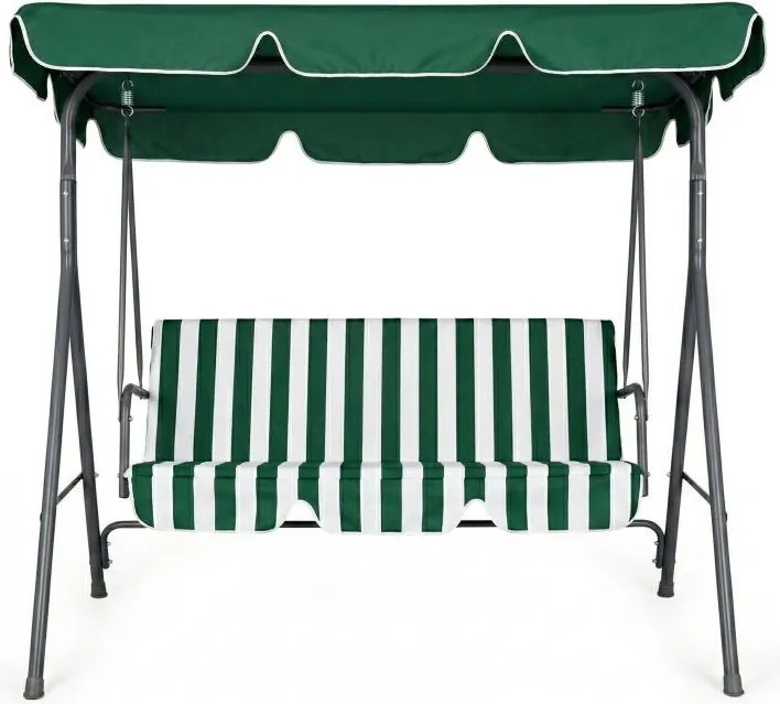 Huśtawka ogrodowa Cozy z regulowanym daszkiem, zielona w paski