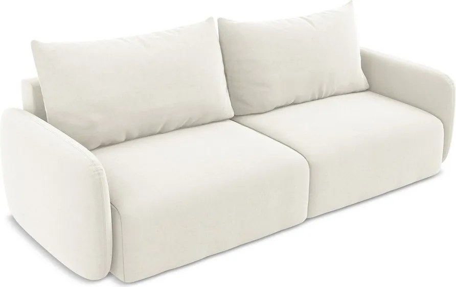 Kremowa aksamitna rozkładana/ze schowkiem sofa 238 cm Kalena – Makamii