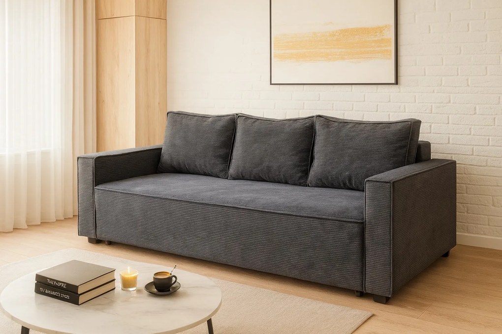 Ponadczasowa sofa z rozkładaną funkcja spania i pojemnikiem na pościel, Ella, szeroka gama kolorystyczna