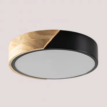 Plafon Sufitowy Led Okrągły Z Żelaza Jan Jasny Drewniany Brąz - Czarny & Ø23 Cm - Sklum