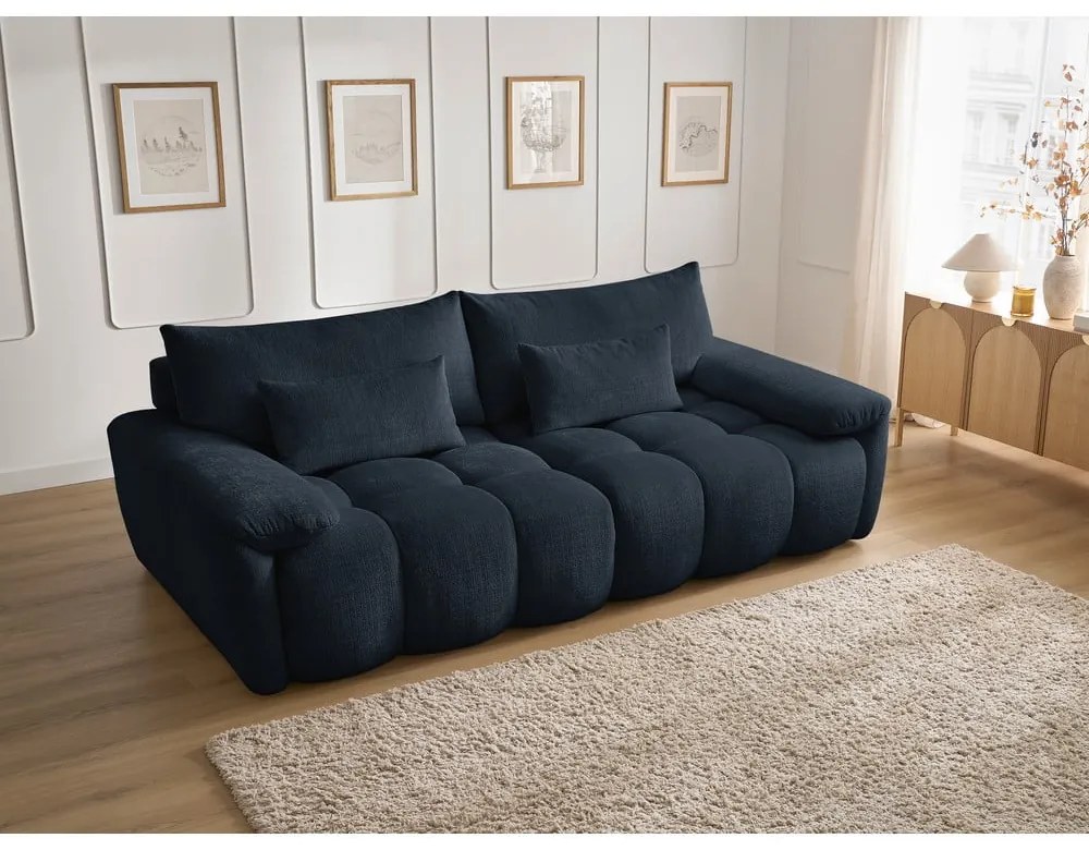 Ciemnoniebieska sofa z tkaniny szenilowej 264 cm Ivane – Bobochic Paris