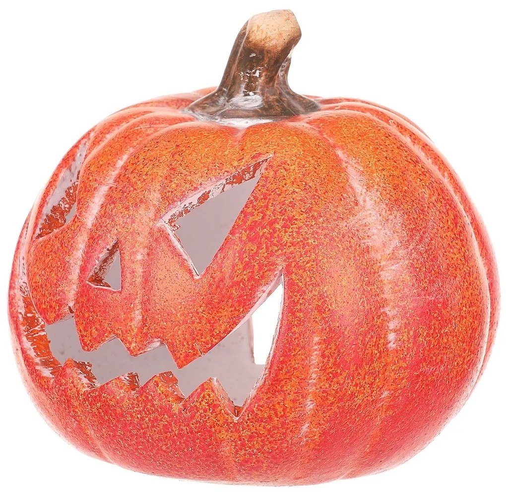 Świecznik Dynia z twarzą mała pomarańczowy,ceramika, śr. 10 cm, śred. 10 cm